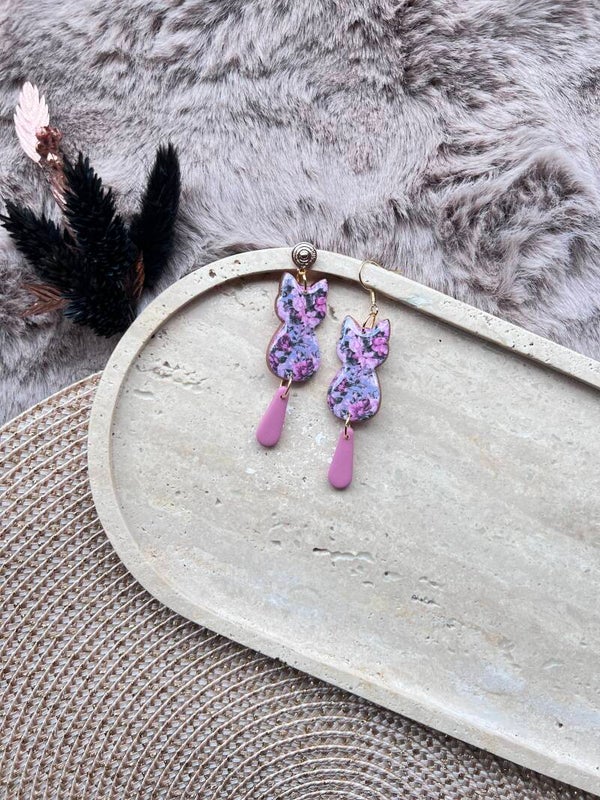 Katten oorbellen pink bloom