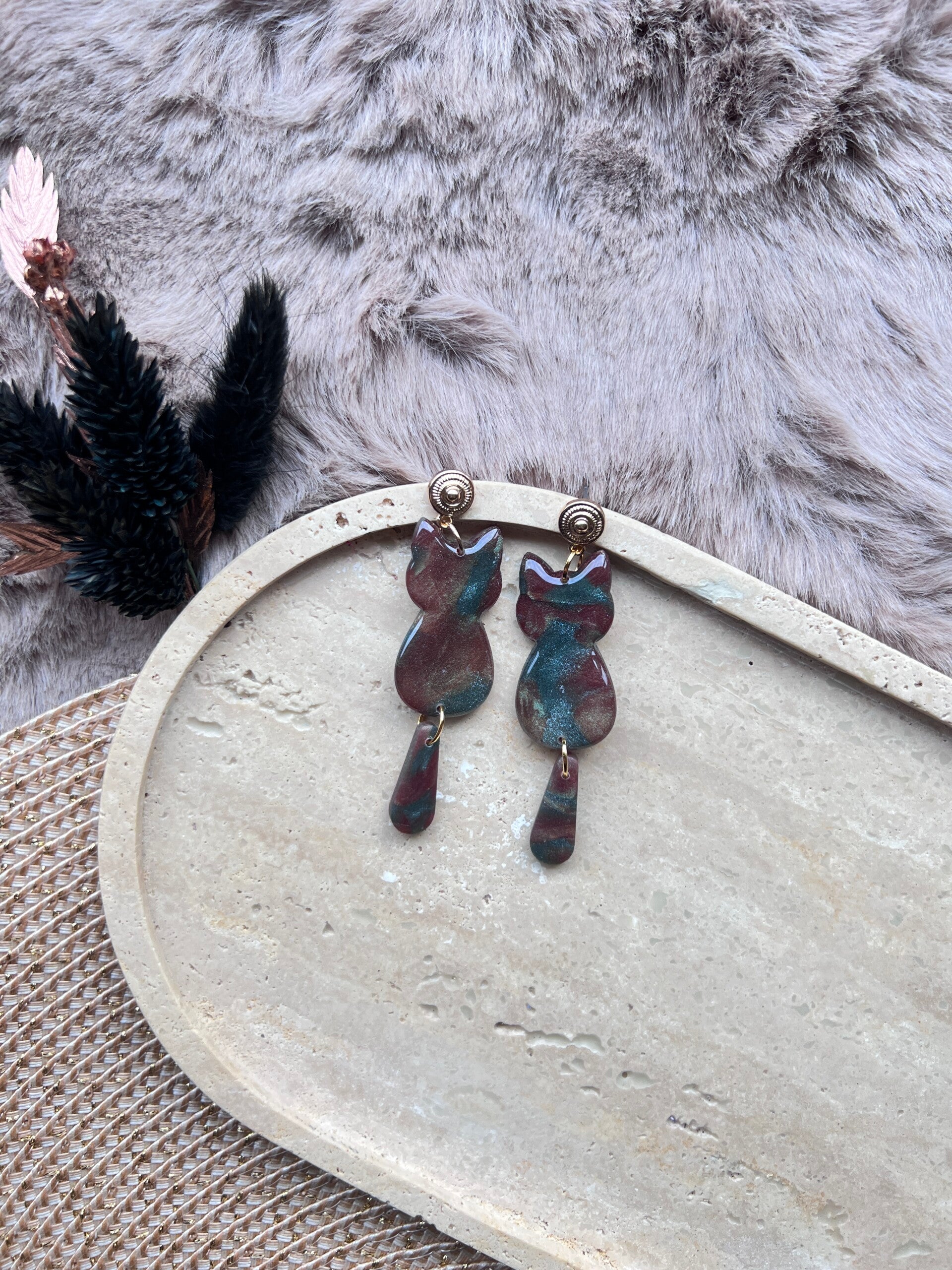 Katten oorbellen cameo gloom