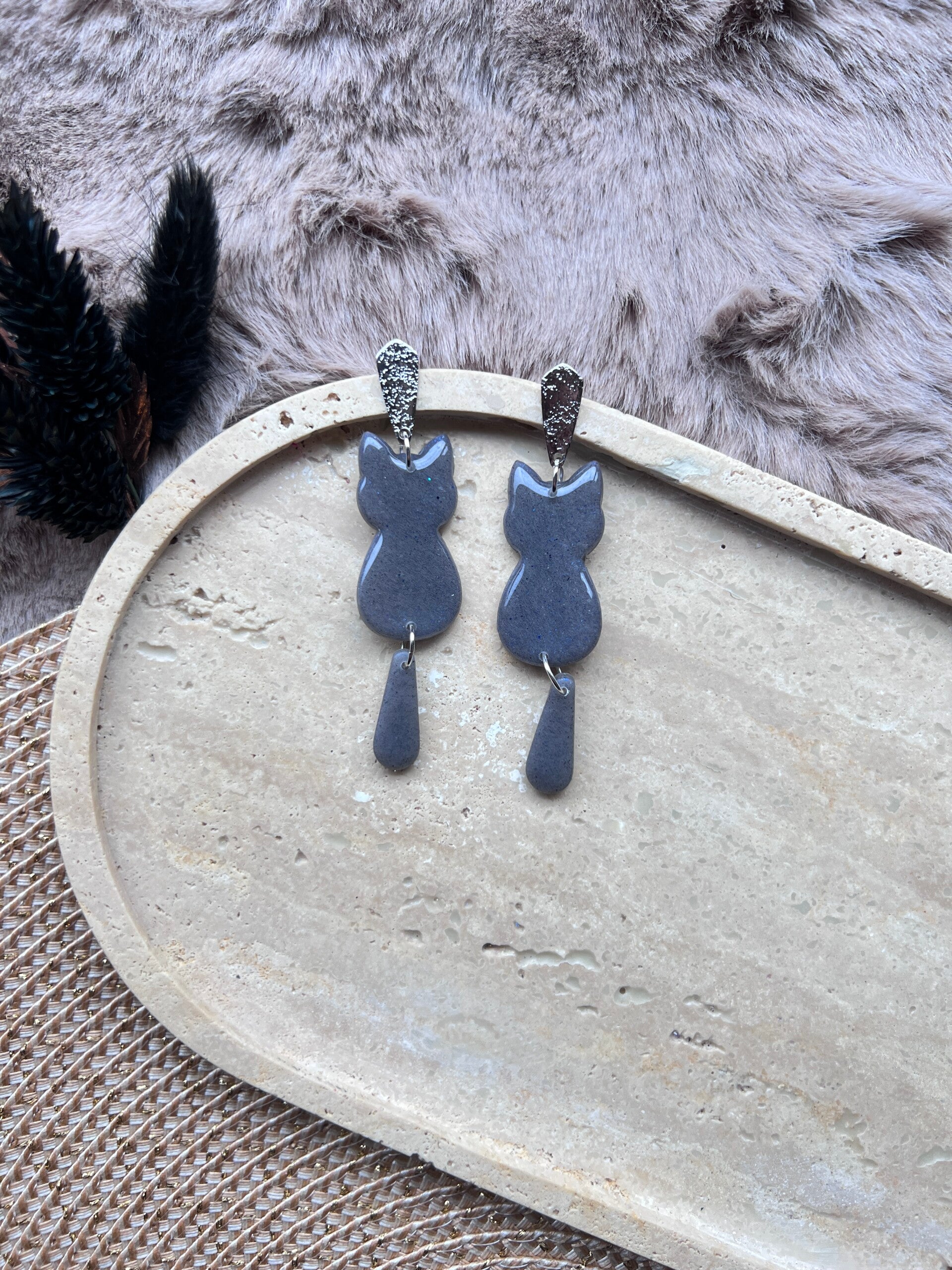 Katten oorbellen blue shimmer