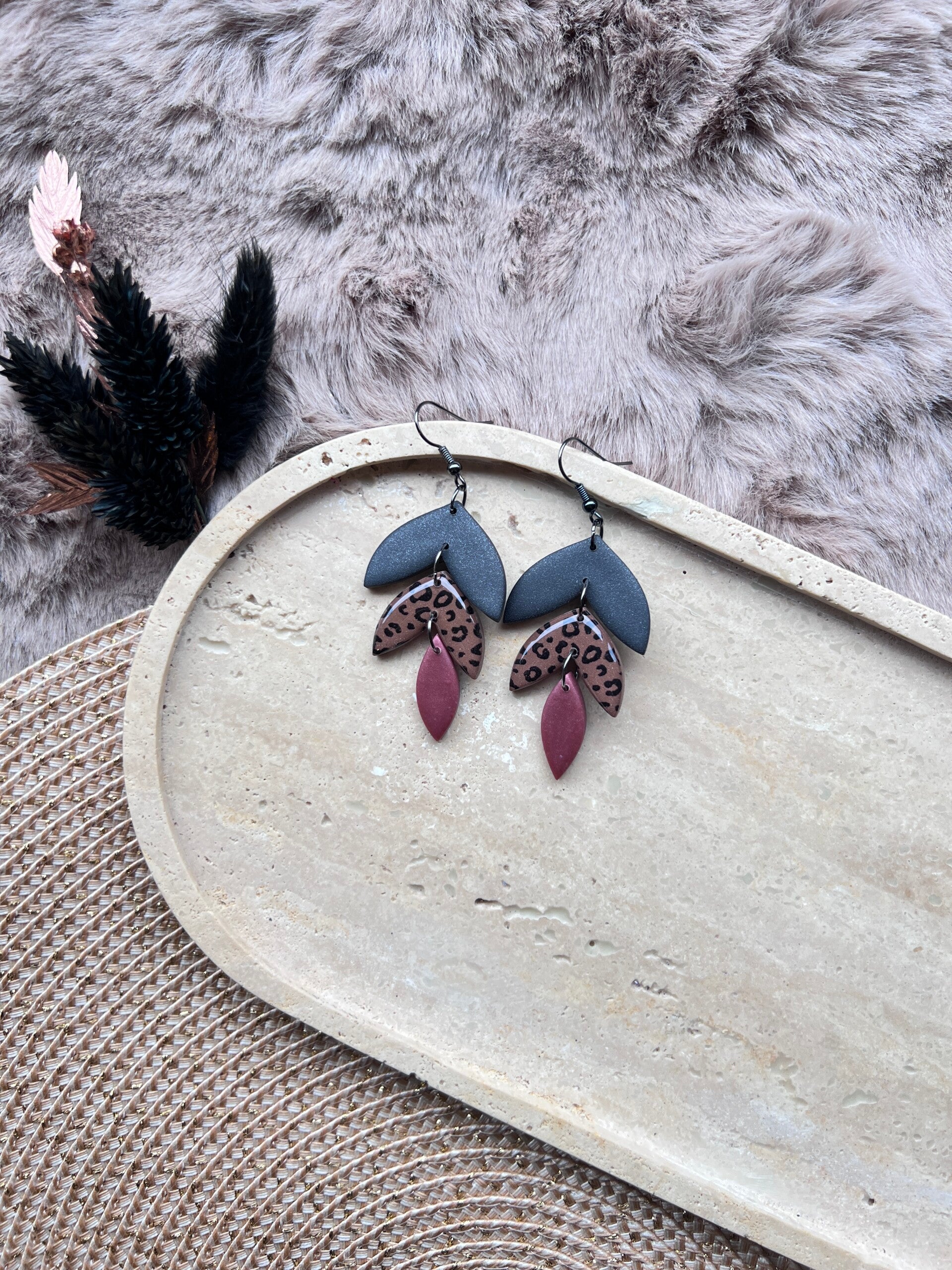 Oorbel OLIVIA black & leopard