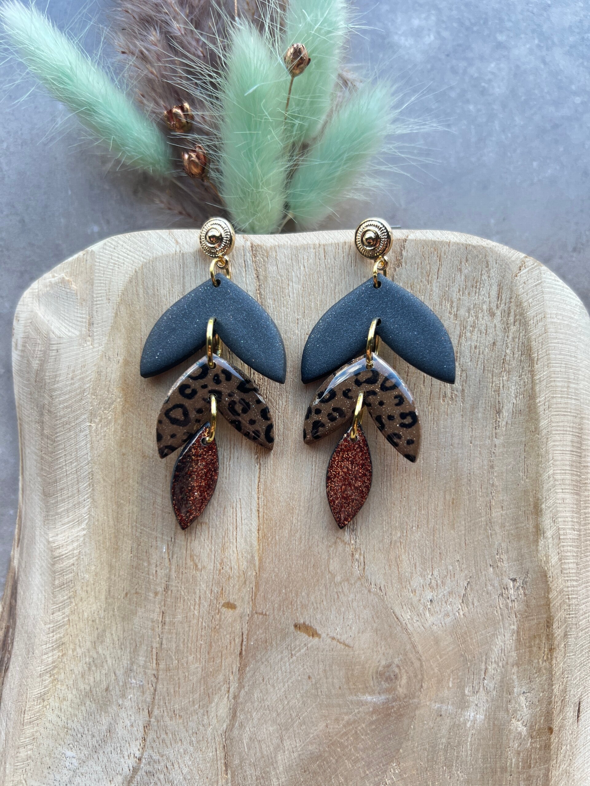 Statement oorbellen WILD REBEL brown glitter