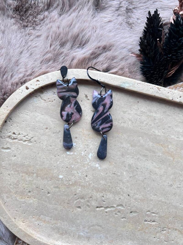 Katten oorbellen black rose