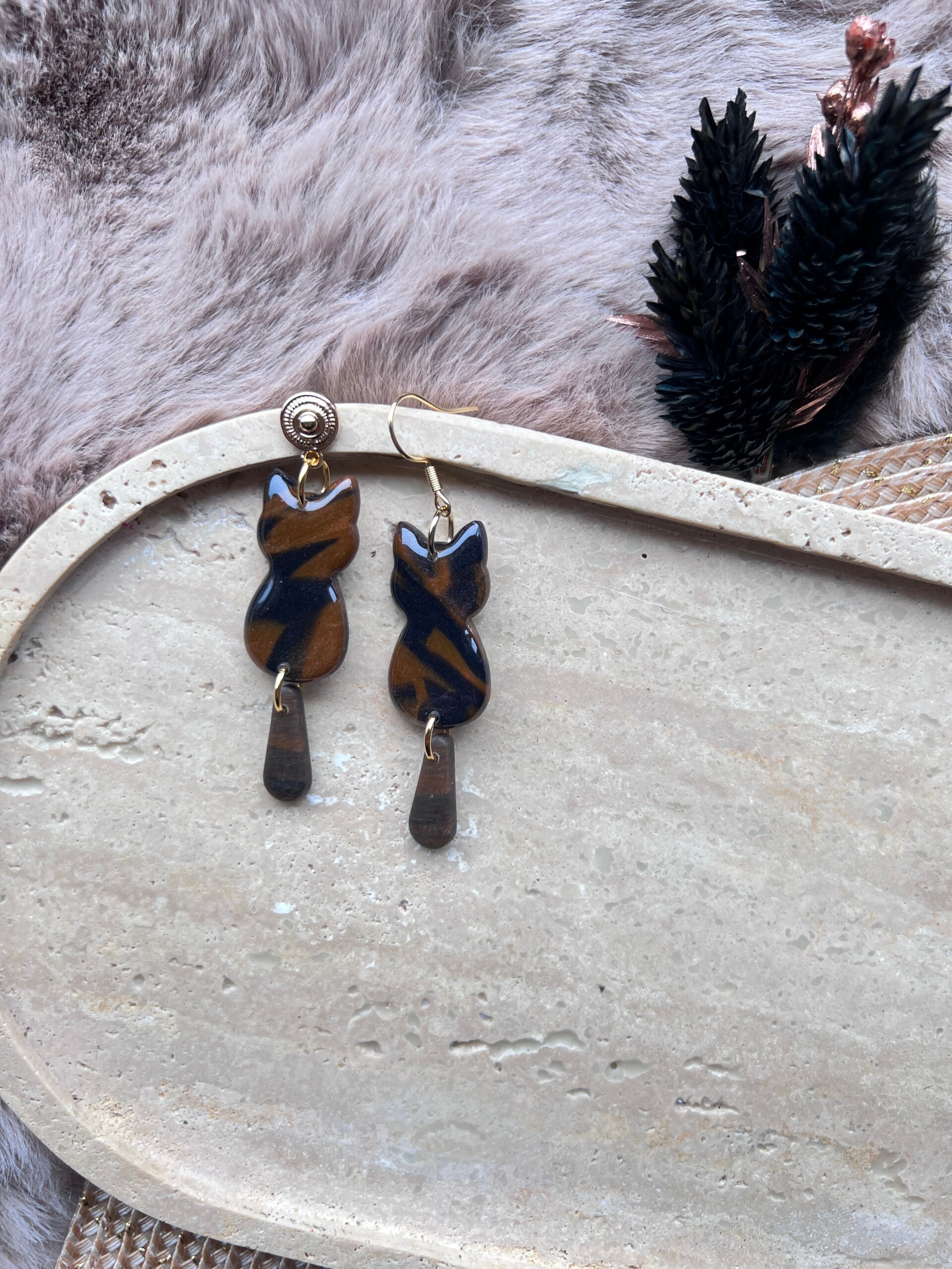 Katten oorbellen fondant caramel