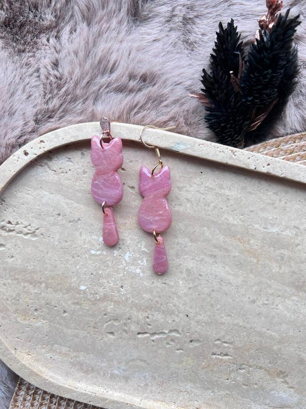 Katten oorbellen pink kiss