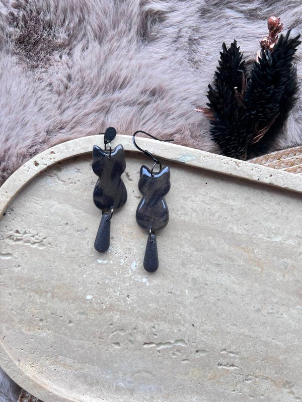 Katten oorbellen furry grey