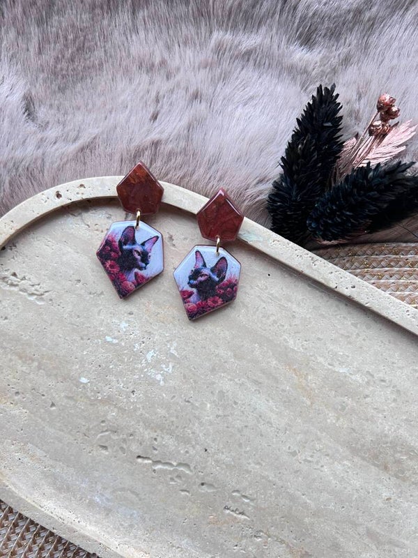 Sphynx katten oorbellen orange ||||