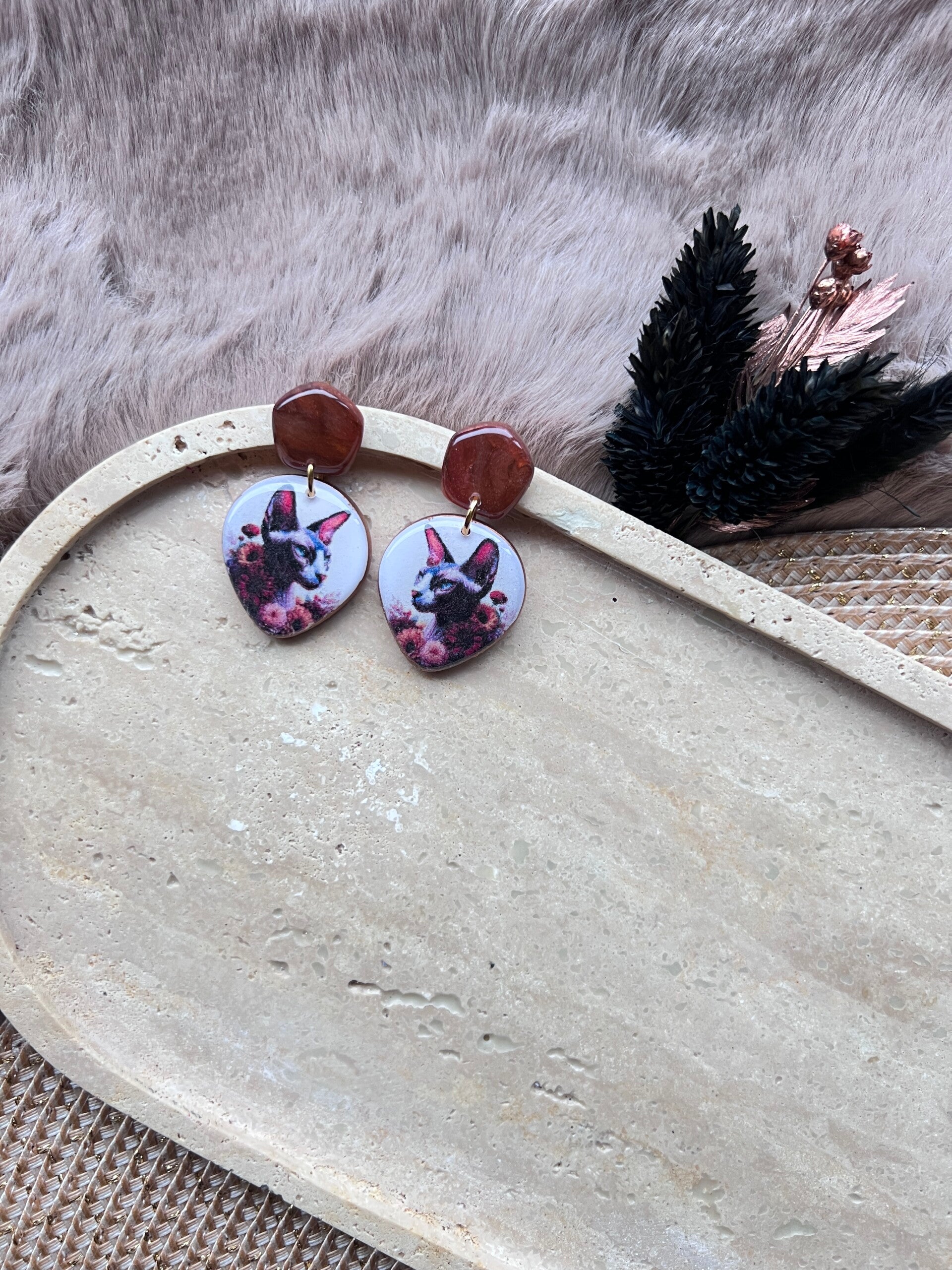 Sphynx katten oorbellen orange |||||