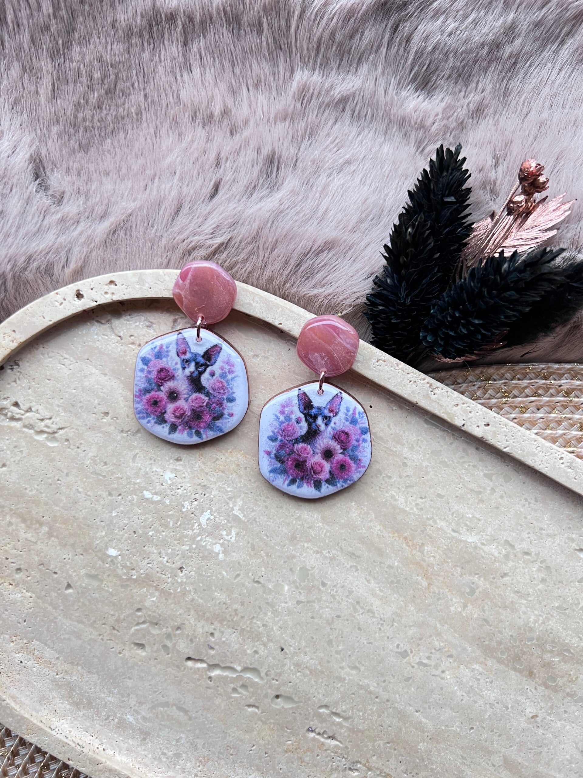 Sphynx katten oorbellen pink |