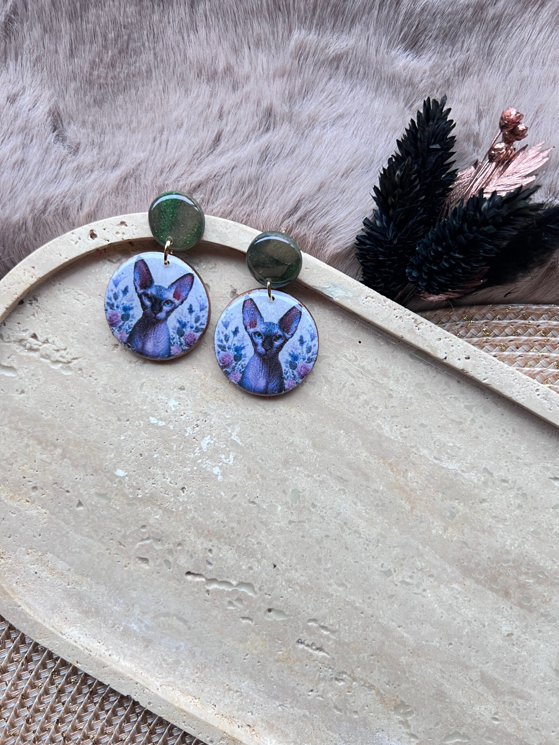 Sphynx katten oorbellen green |