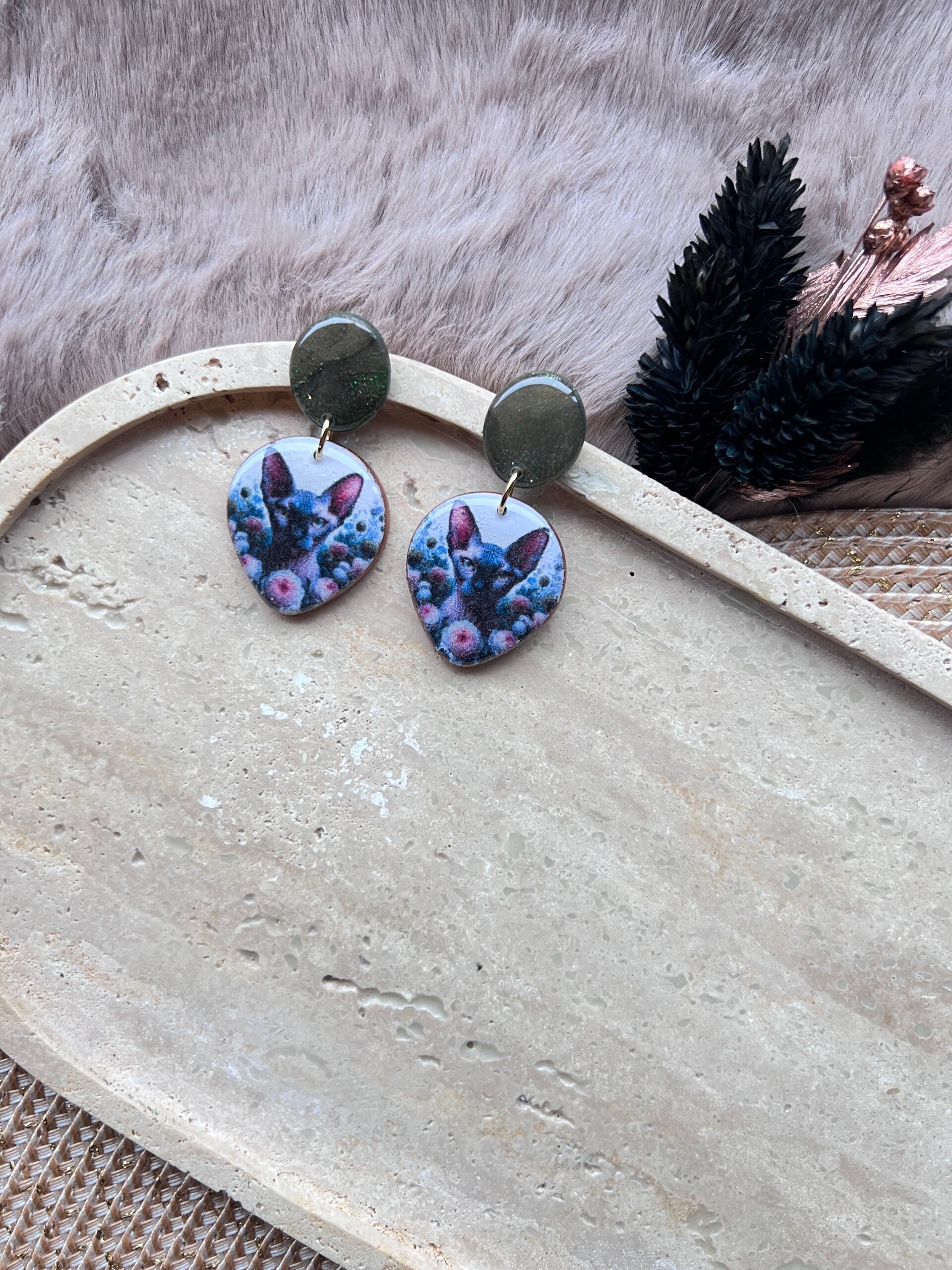 Sphynx katten oorbellen green ||