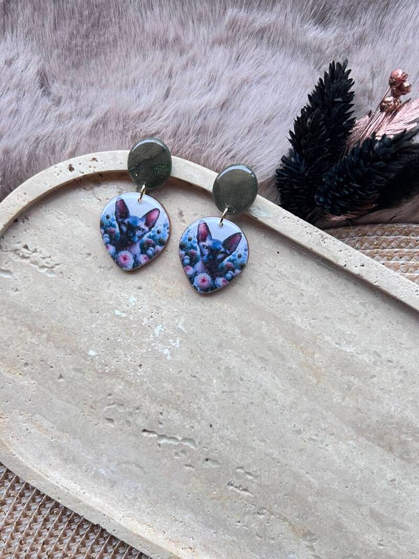 Sphynx katten oorbellen green ||