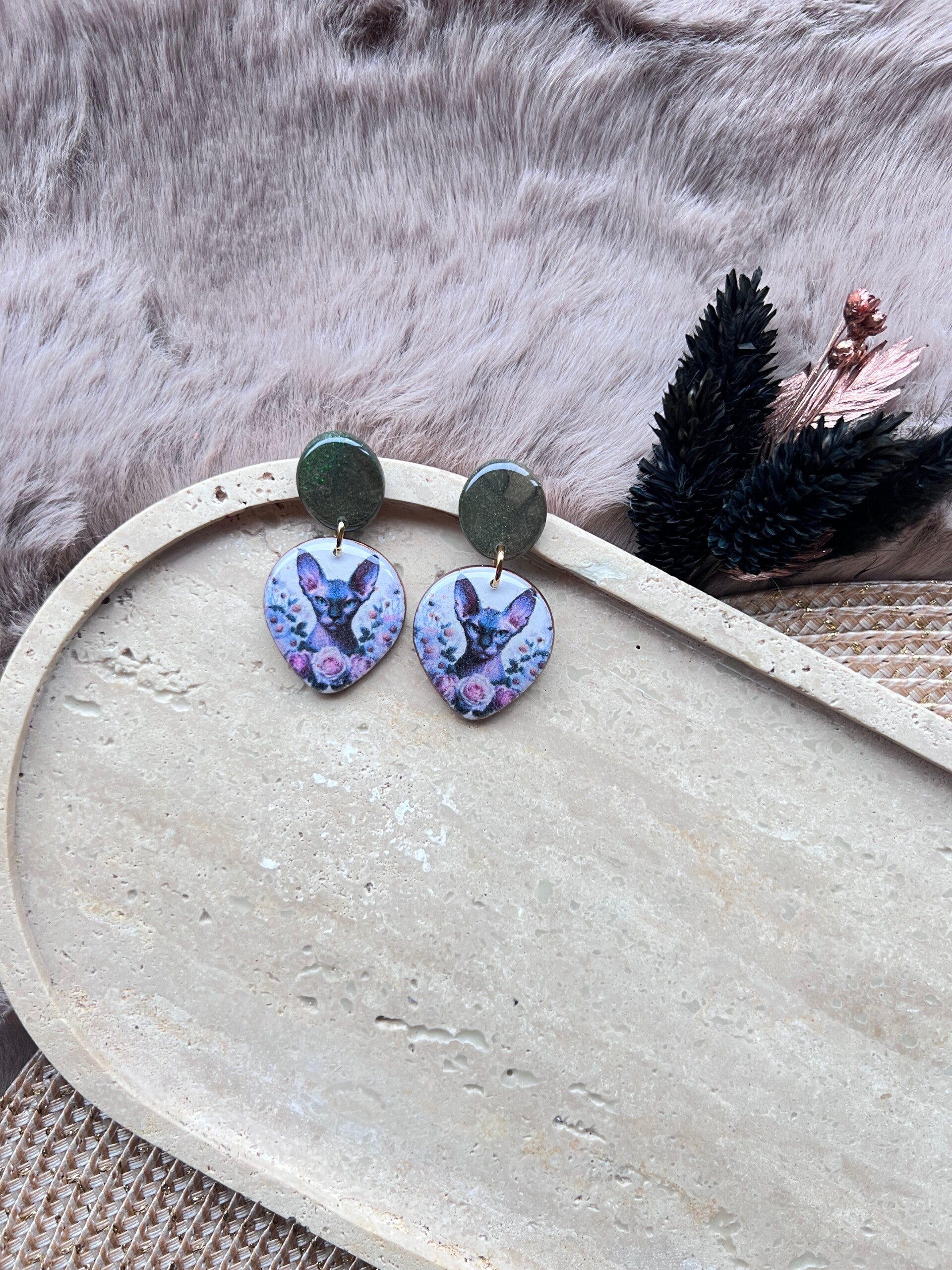 Sphynx katten oorbellen green |||