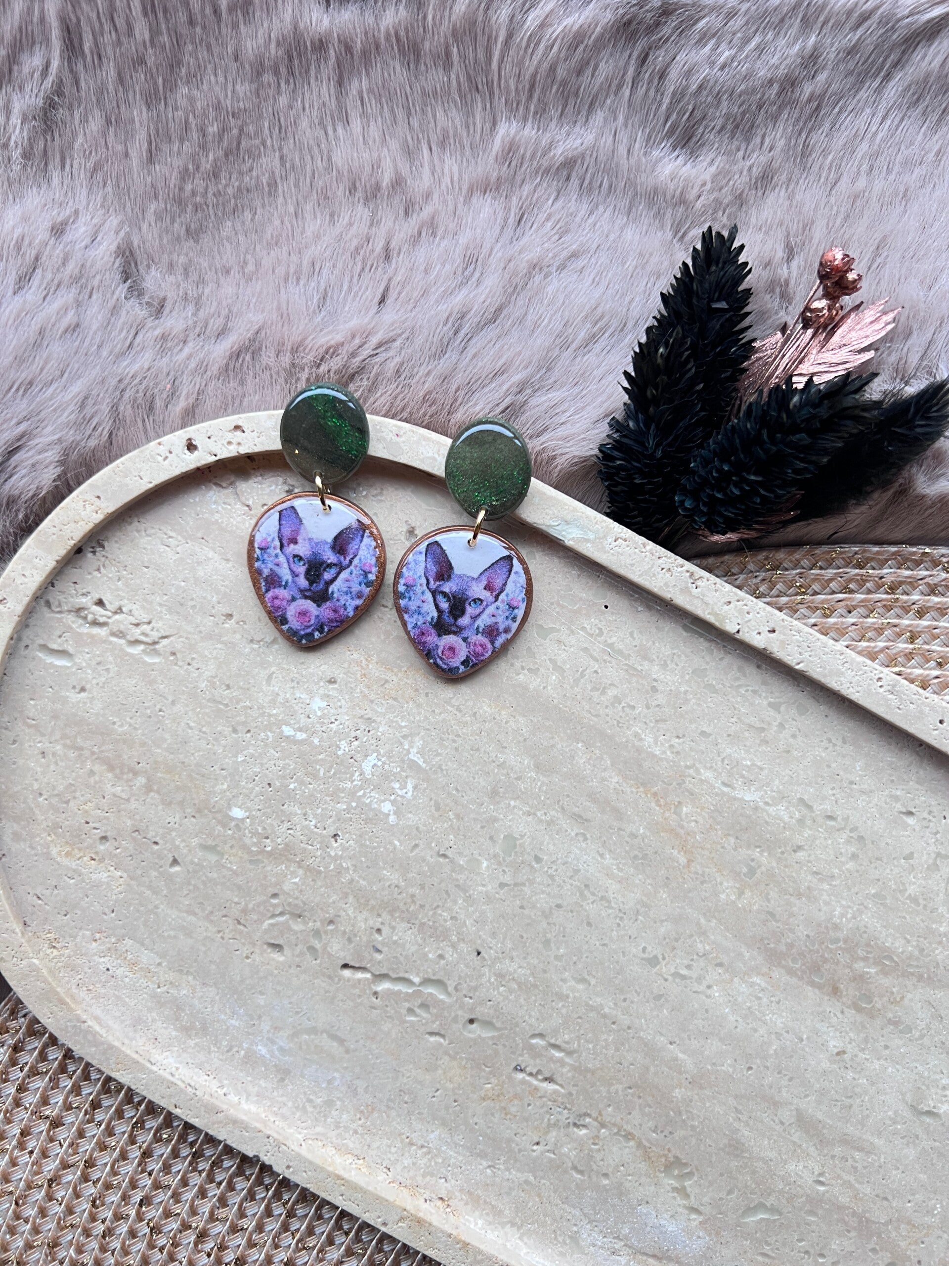 Sphynx katten oorbellen green ||||