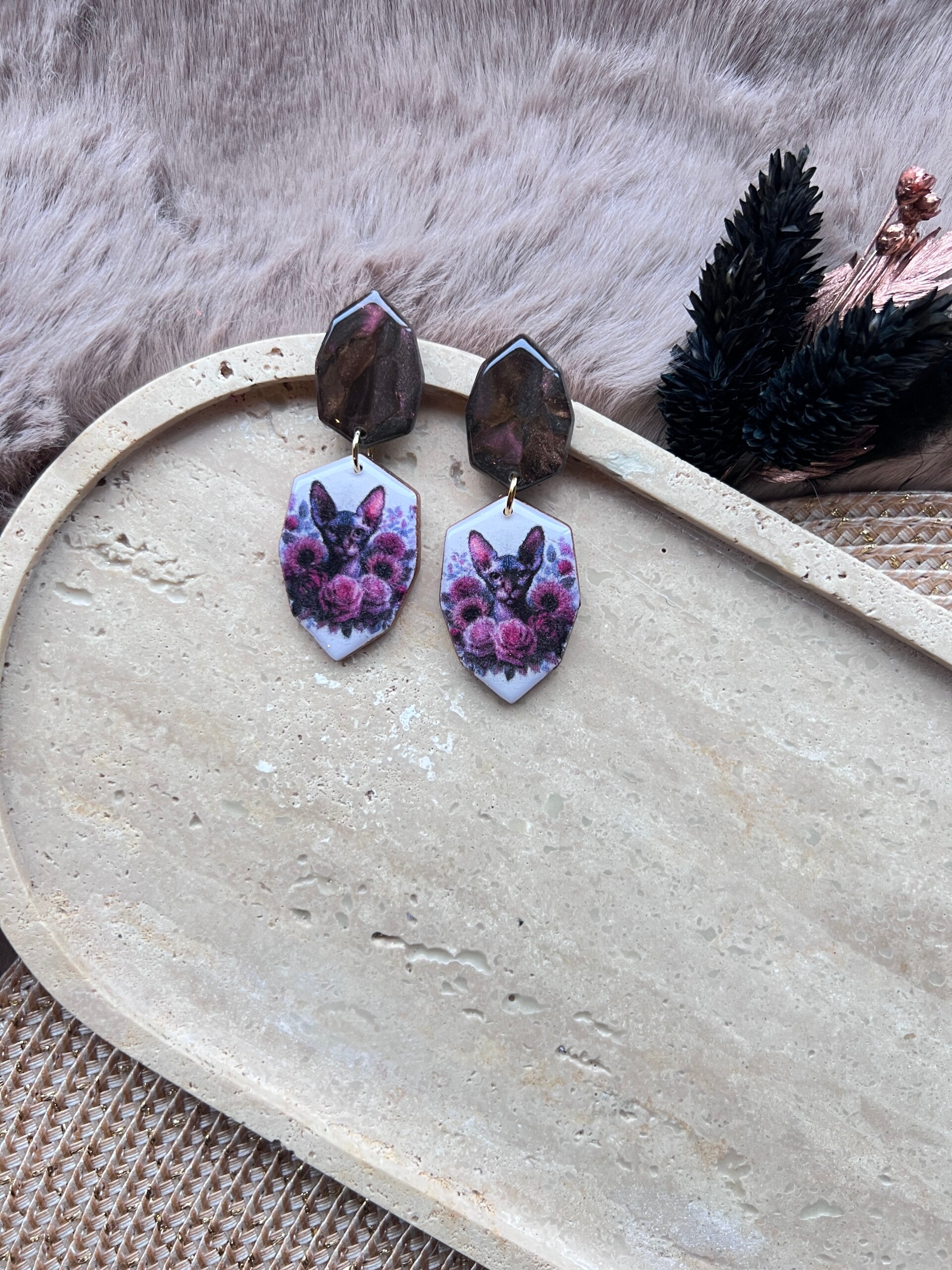 Sphynx katten oorbellen brown |