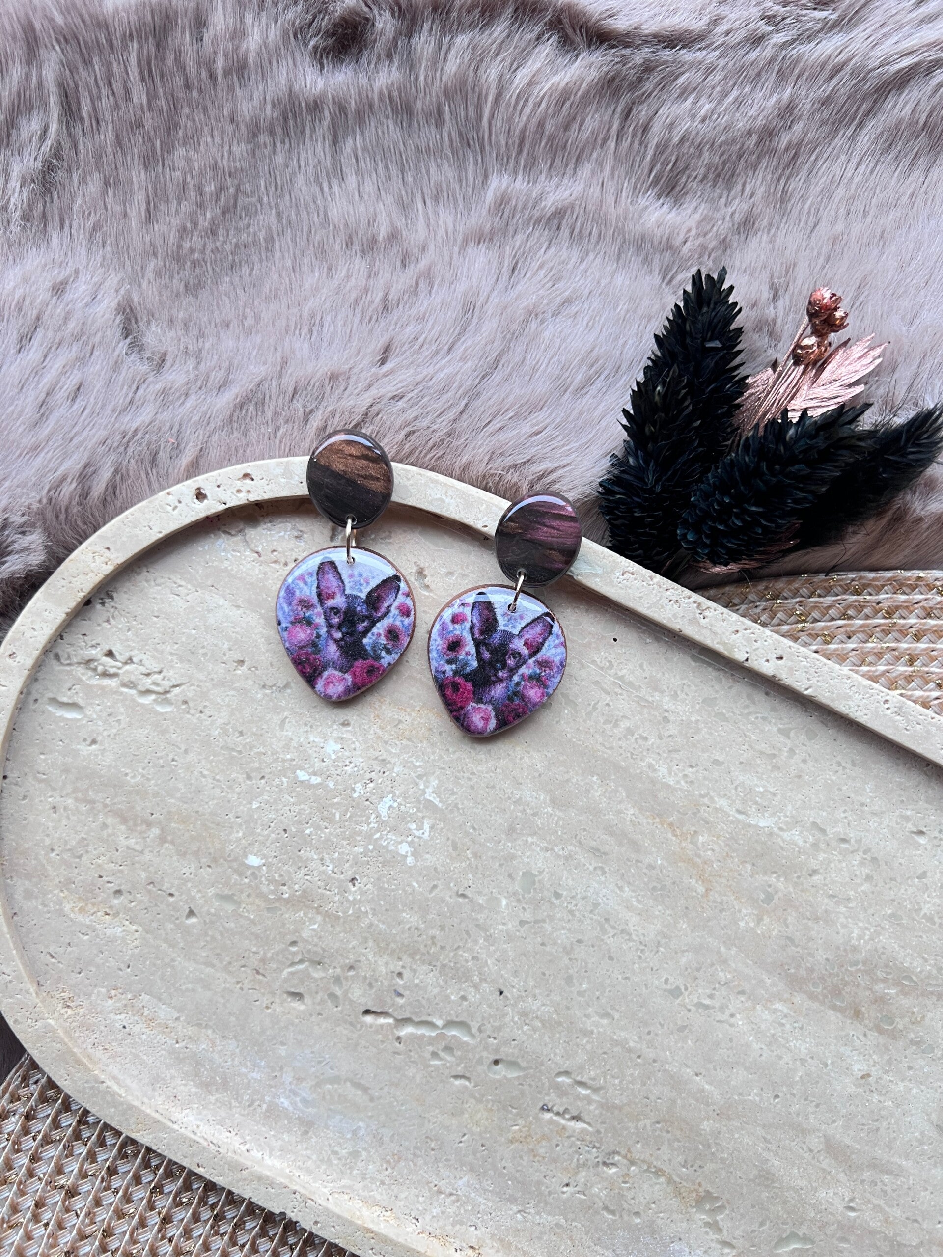 Sphynx katten oorbellen brown ||