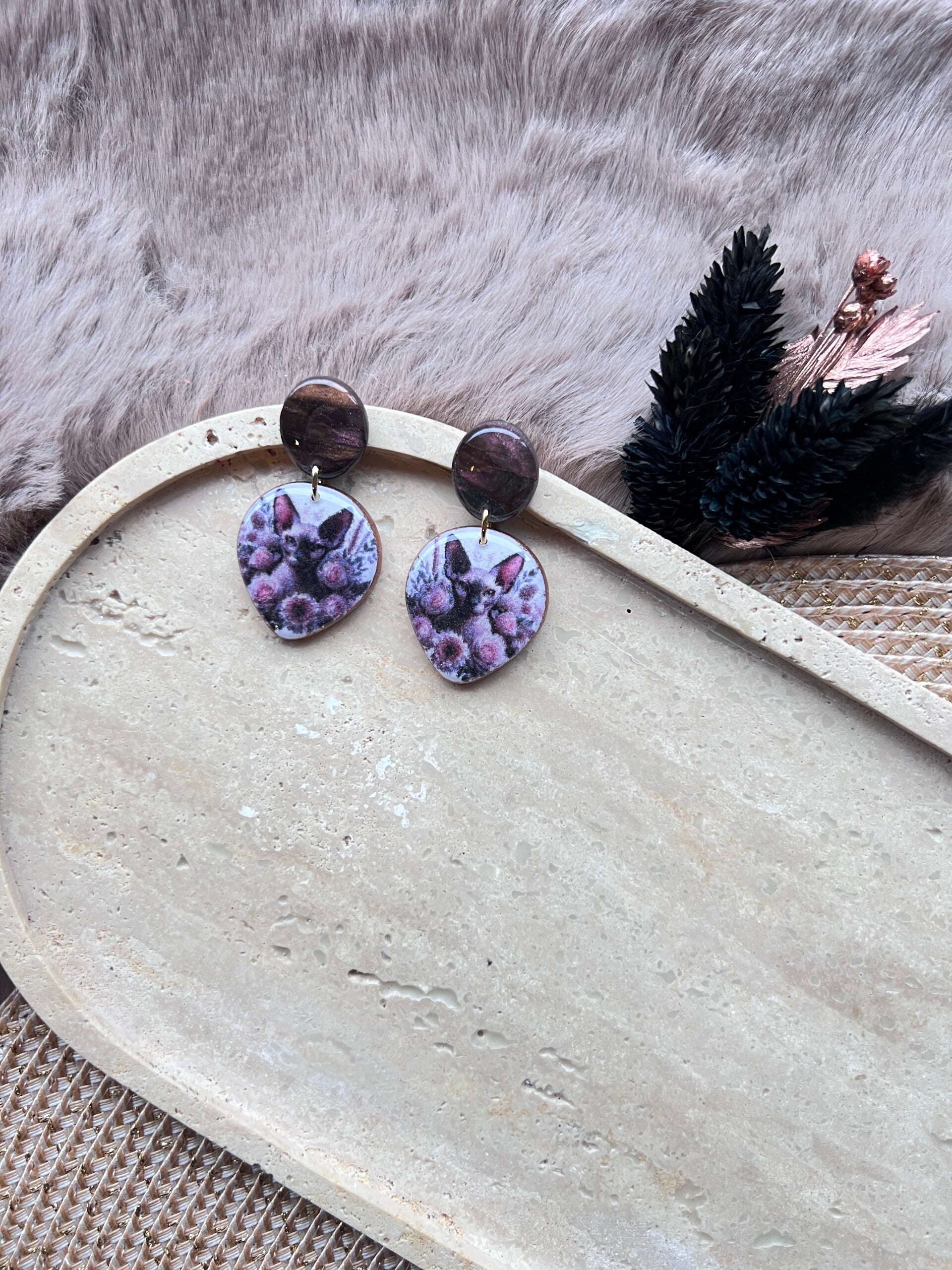 Sphynx katten oorbellen brown |||