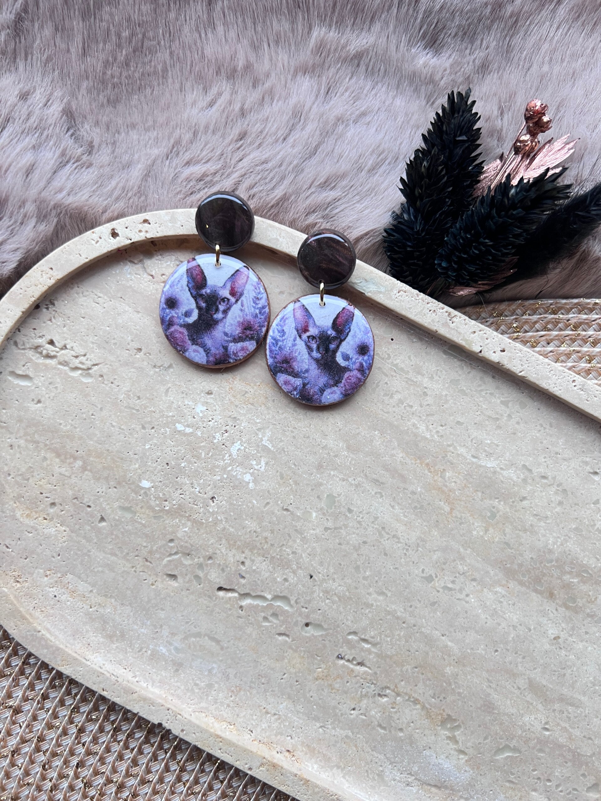 Sphynx katten oorbellen brown |||||