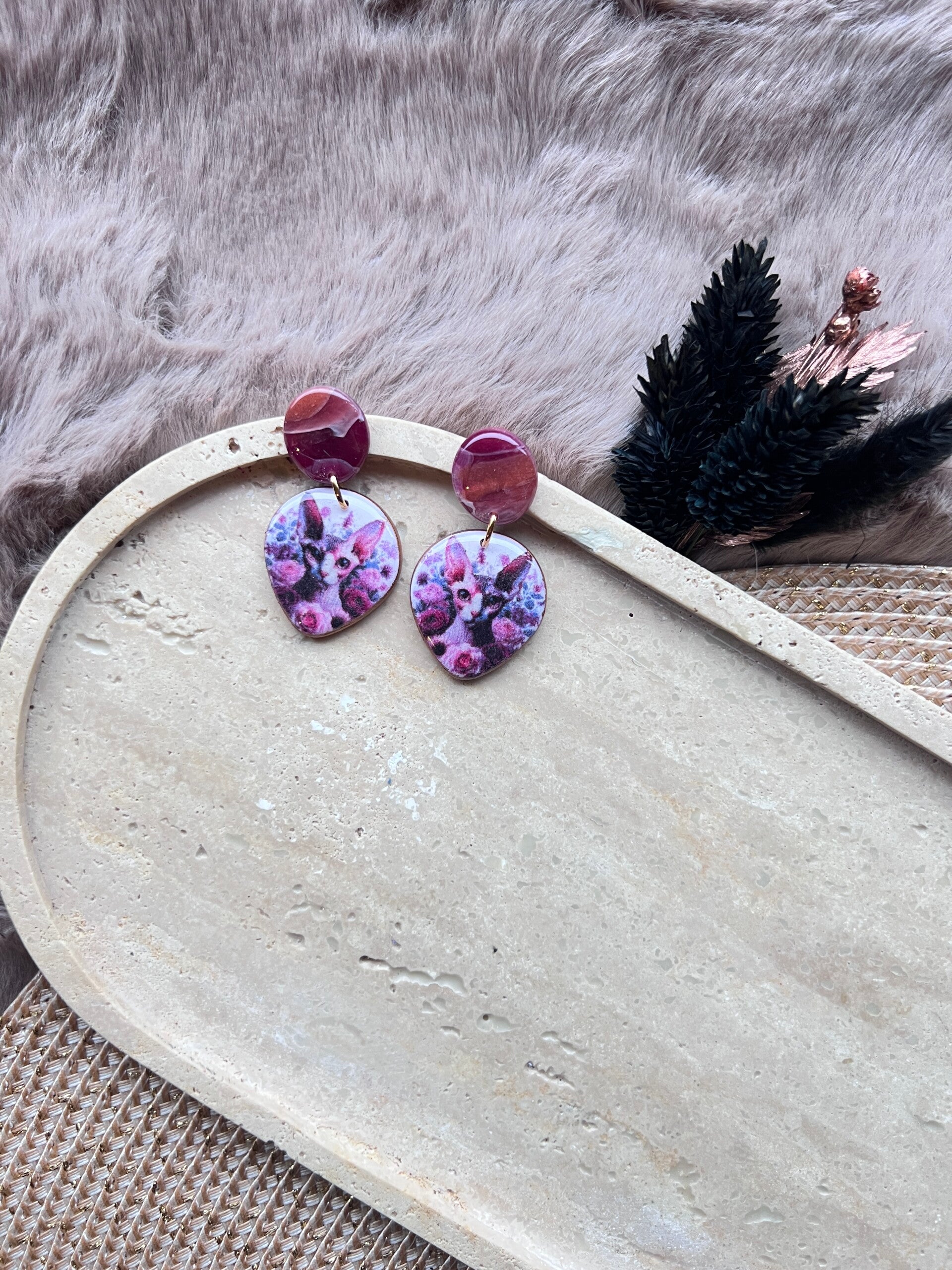 Sphynx katten oorbellen raspberry ||||