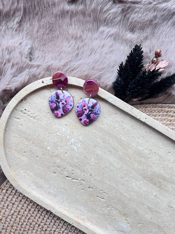 Sphynx katten oorbellen raspberry ||||