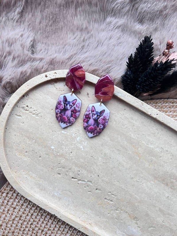 Sphynx katten oorbellen raspberry |||||