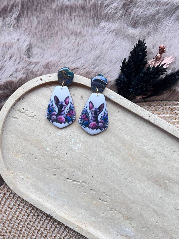 Sphynx katten oorbellen peacock |