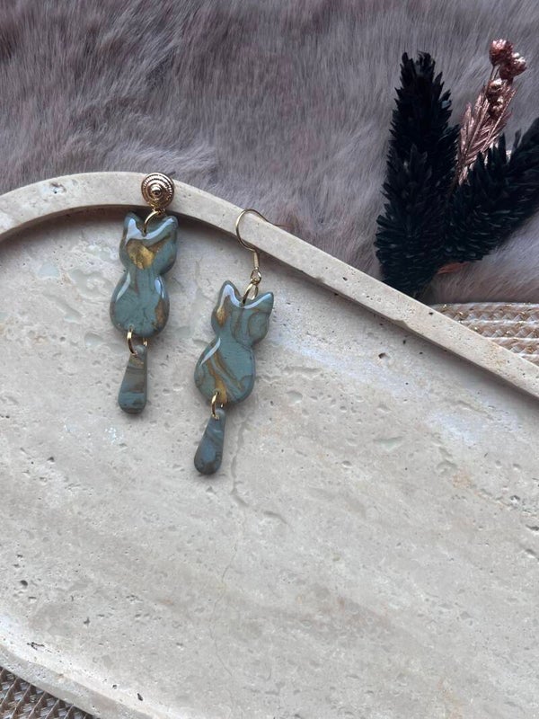 Katten oorbellen Sage & gold