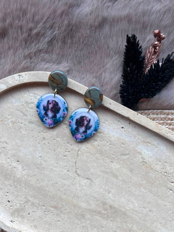 Oorbellen dachshund sage & gold |