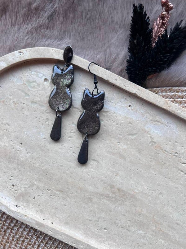 Katten oorbellen dusk glitter
