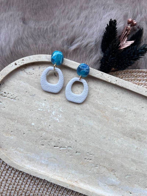 Azure 2 blauwe Marmer oorbellen