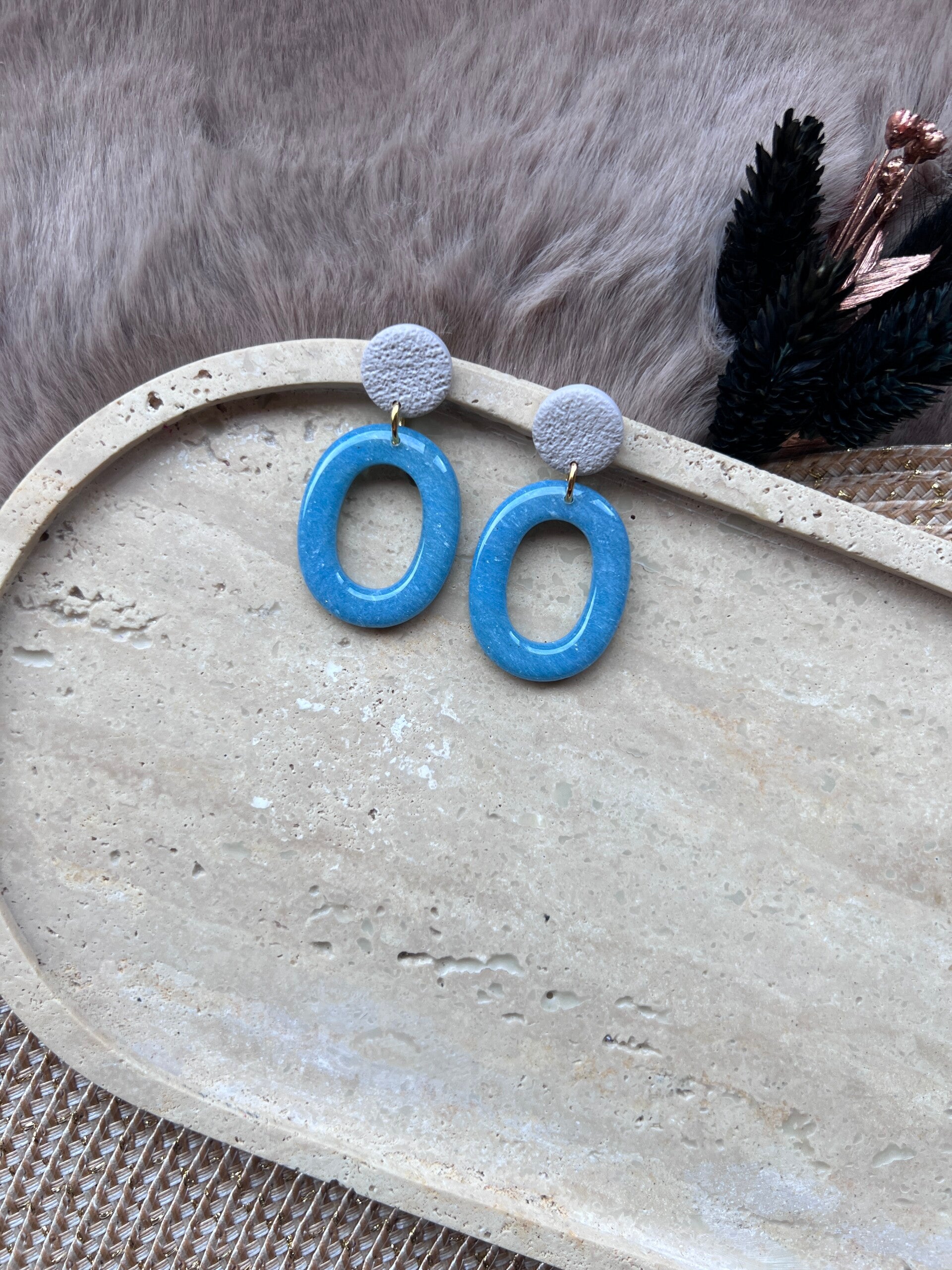 Azure 3 blauwe Marmer oorbellen