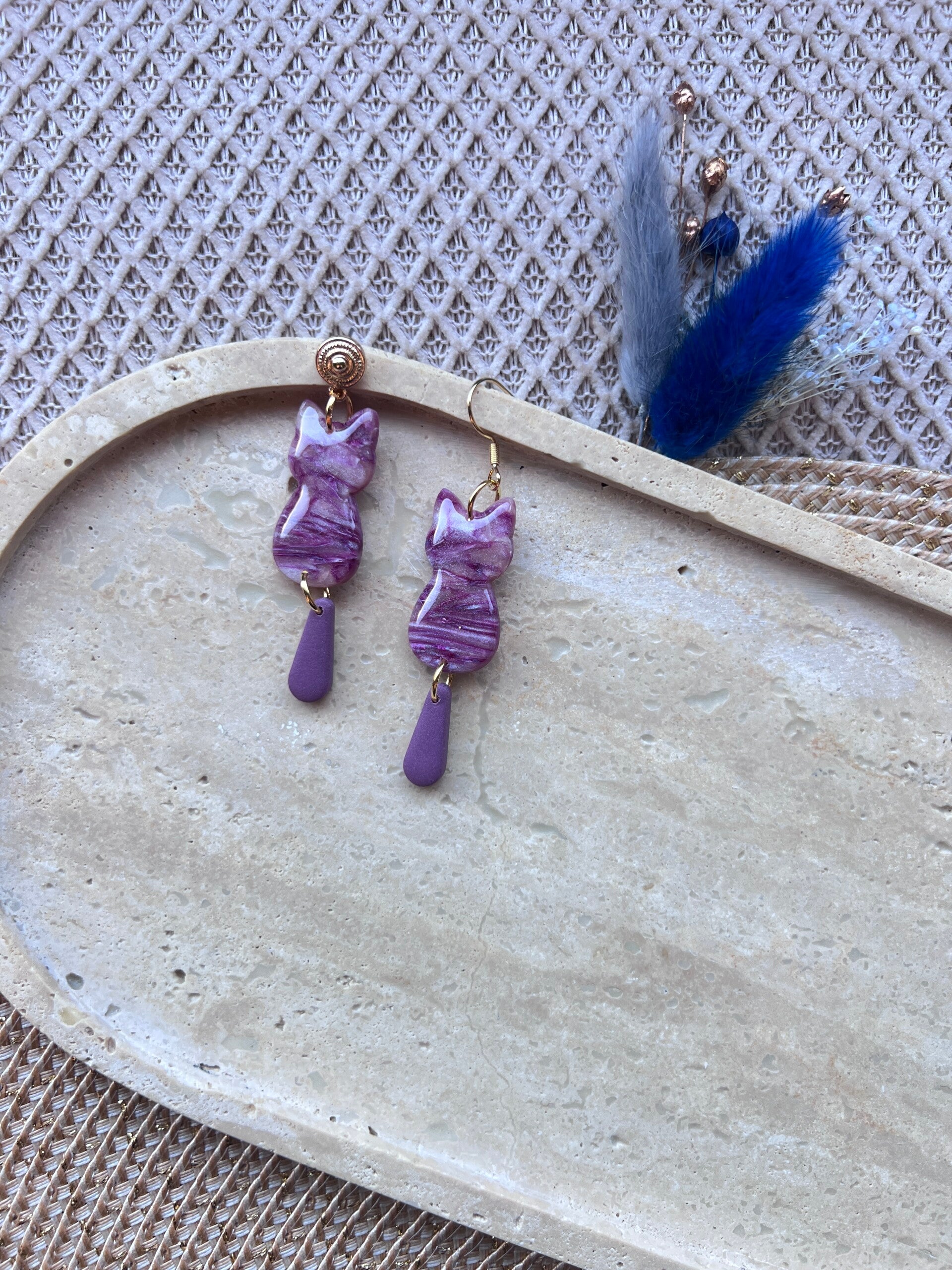 Katten oorbellen purple affair