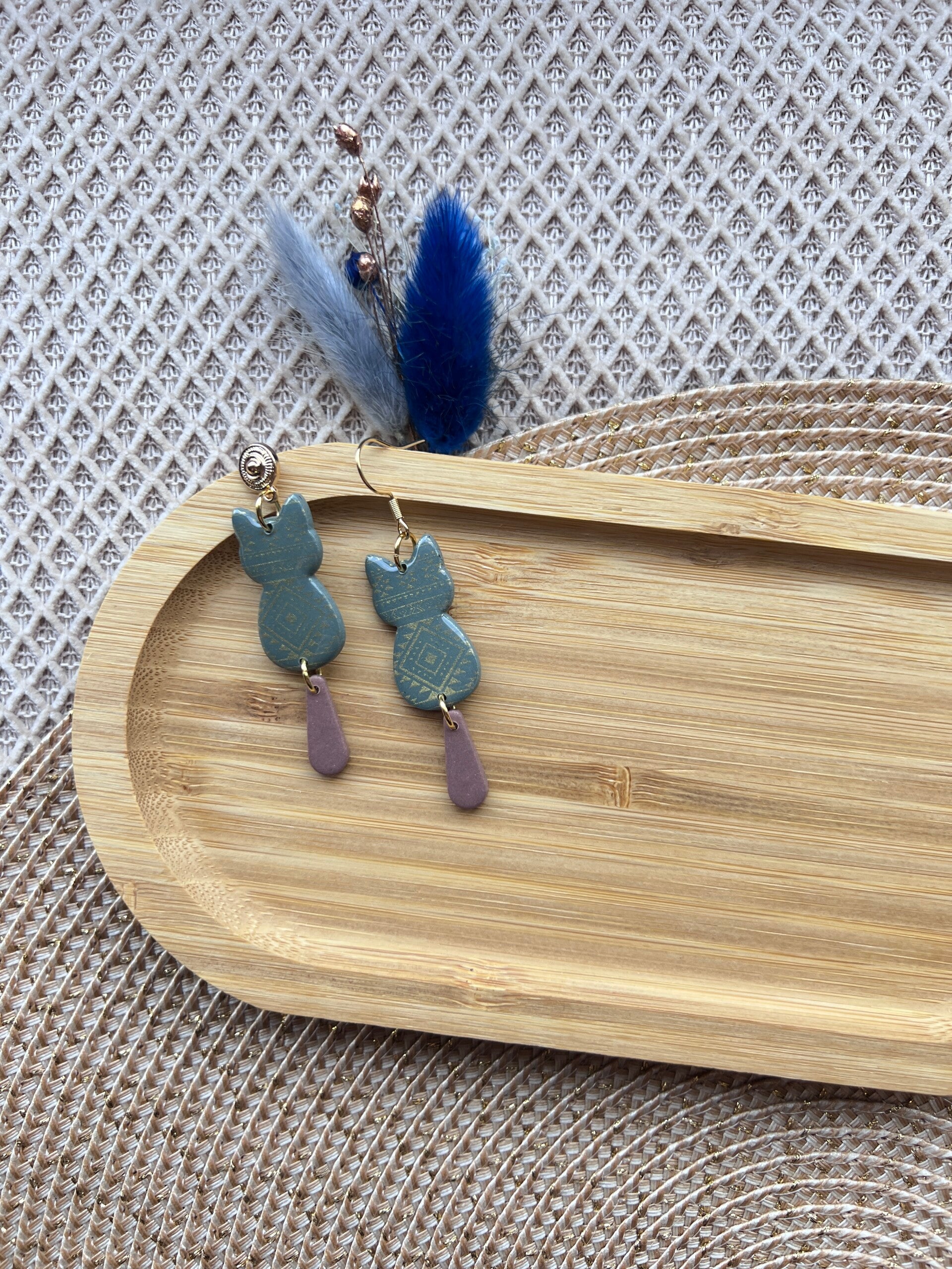 Katten oorbellen BOHO RODEO green