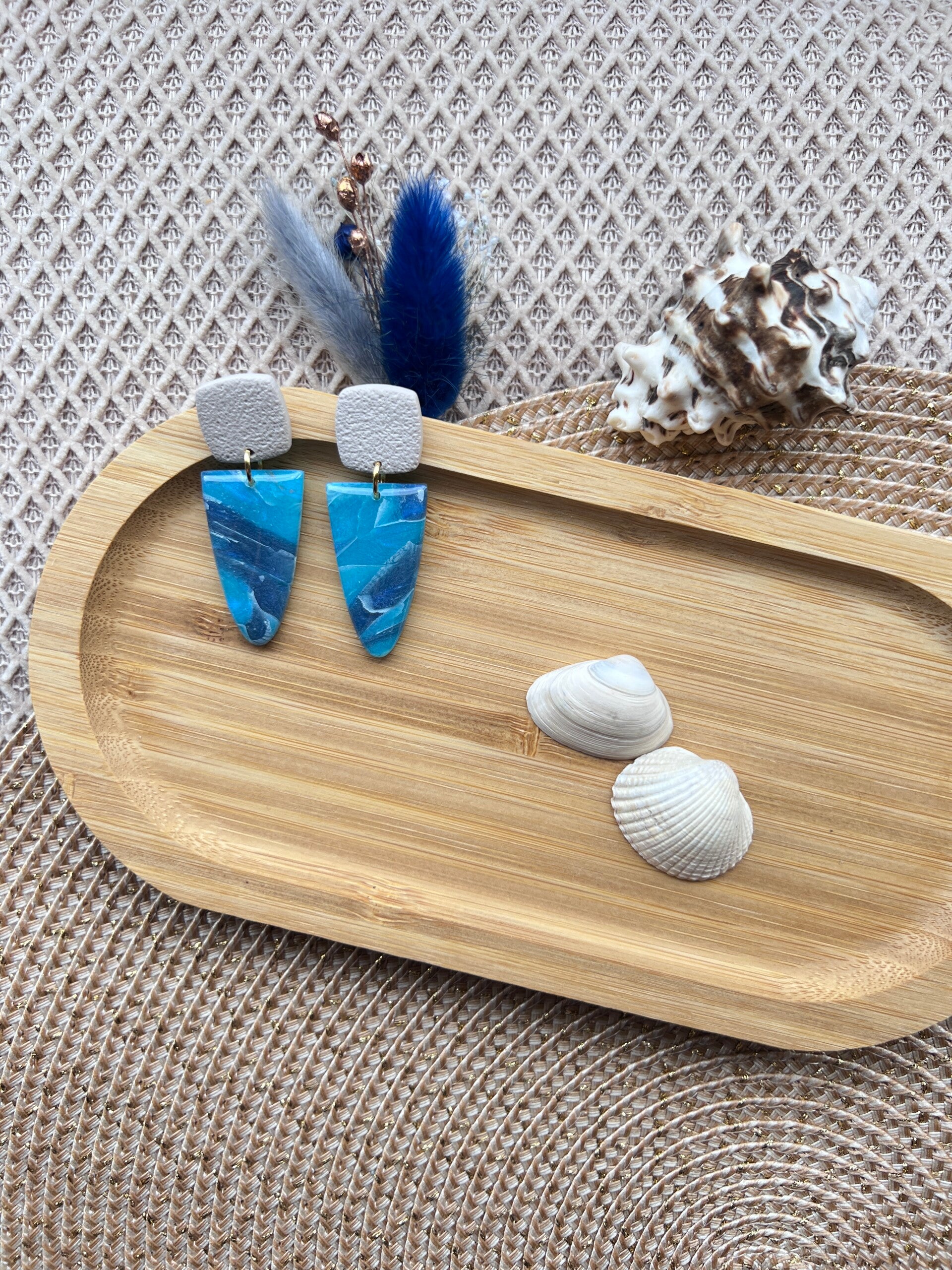 Azure 6 blauwe marmer oorbellen