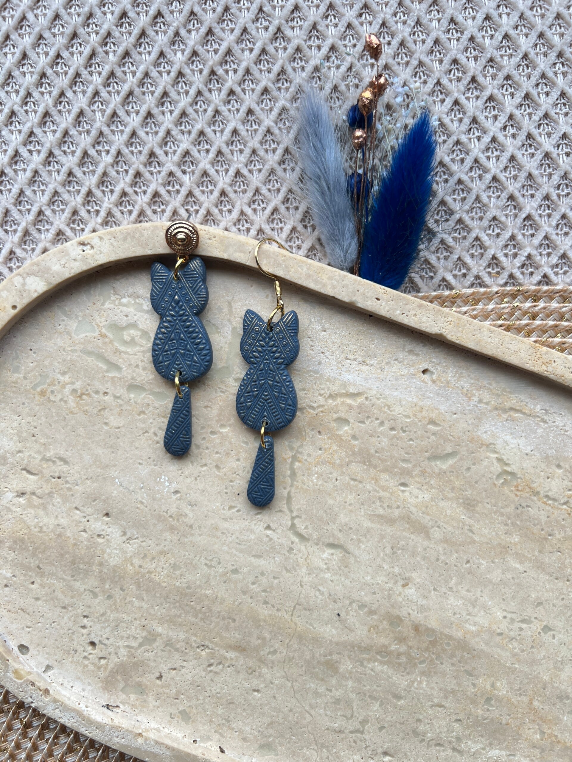 Katten oorbellen AZTEC denim blue S