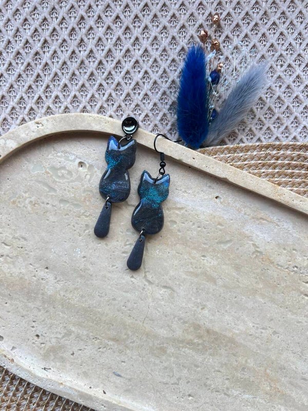 Katten oorbellen blue fairy dust