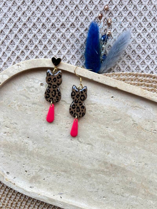 Katten oorbellen SAVAGE PINK