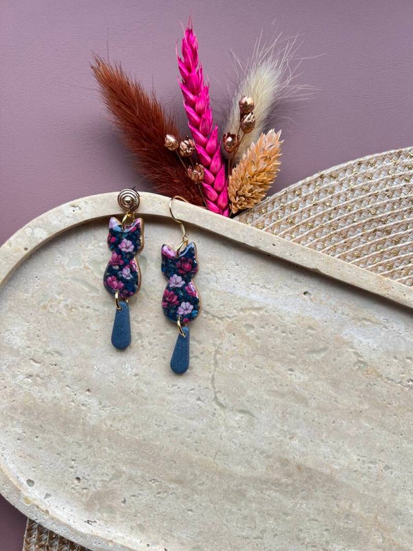 Katten oorbellen DENIM GARDEN