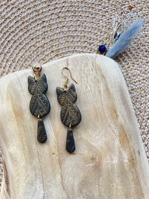 Katten oorbellen aztec gold M
