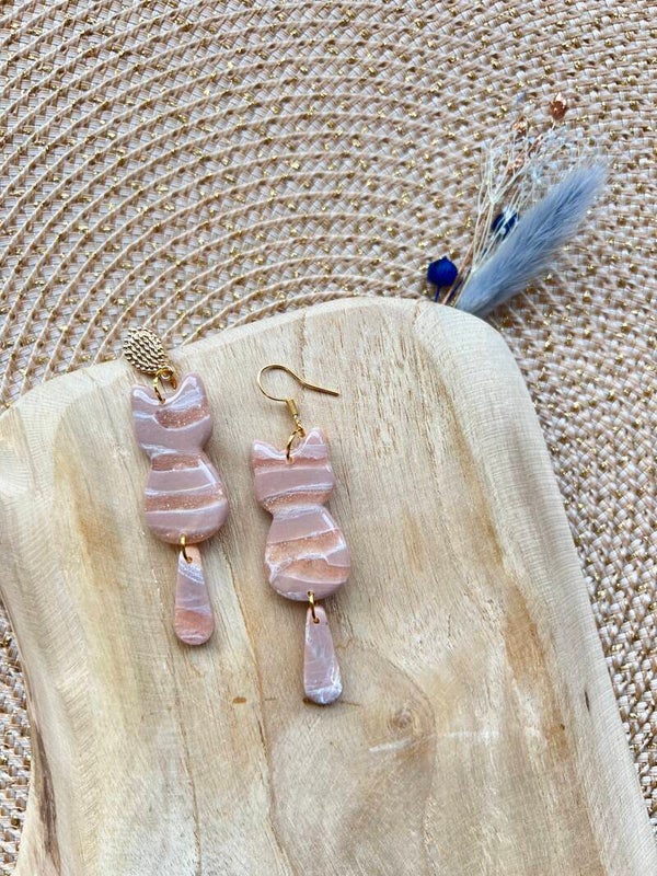 Katten oorbellen Blush stone stripes Medium