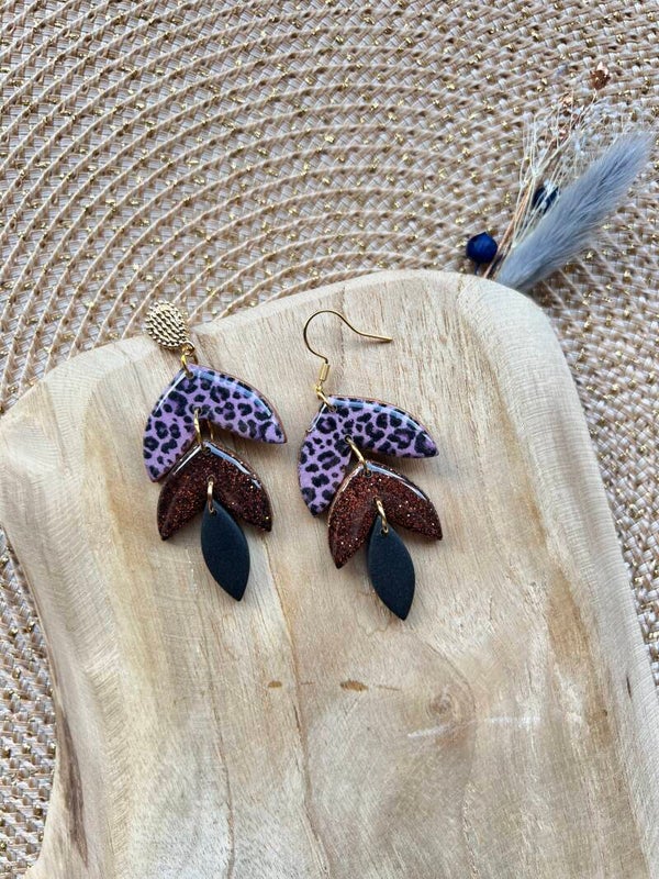 Oorbel OLIVIA brown leo & glitter
