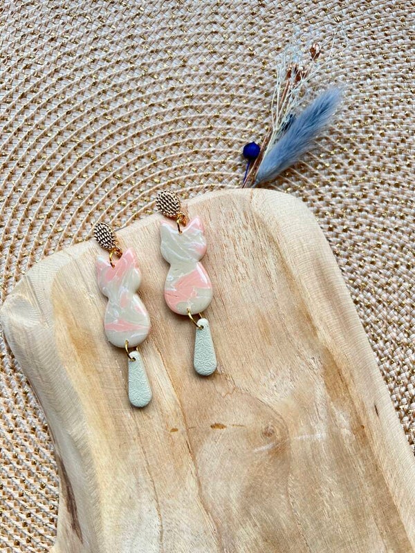 Katten oorbellen blooming marble