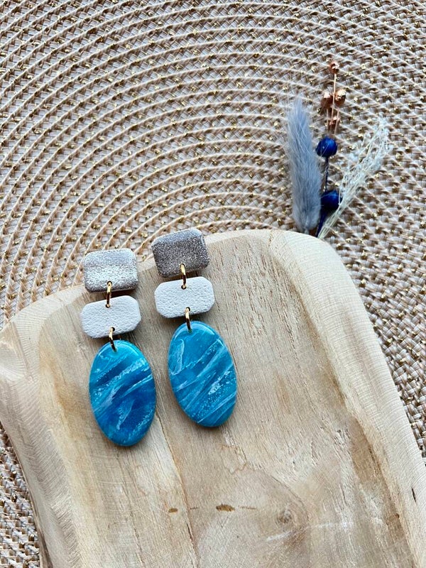 Azure 1 blauwe marmer oorbellen