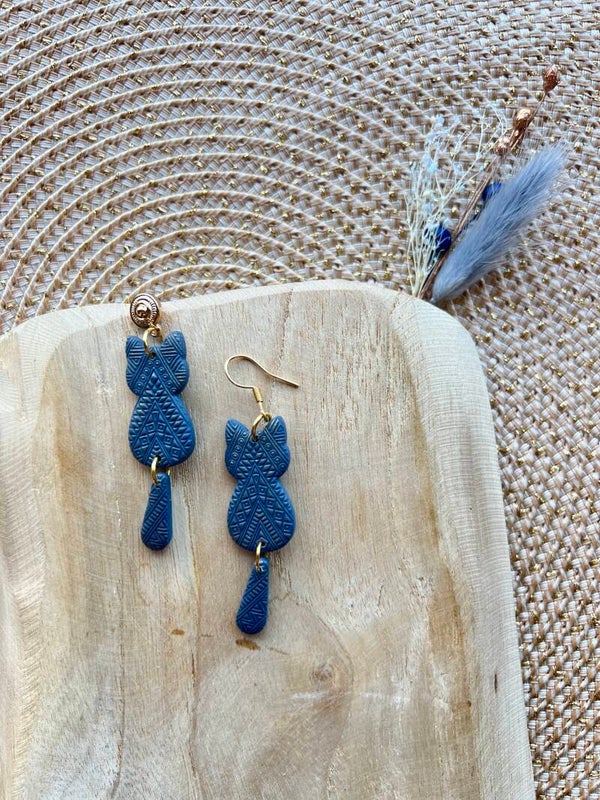 Katten oorbellen AZTEC denim blue S
