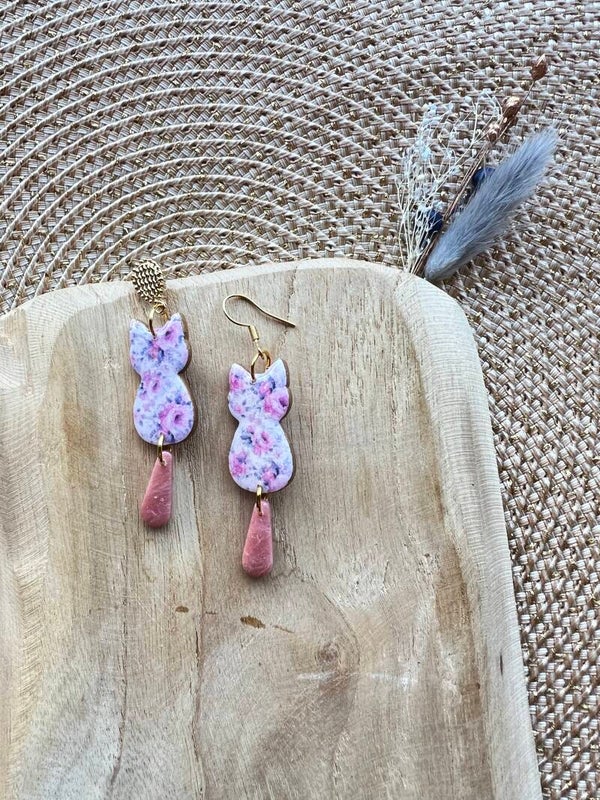 Katten oorbellen pink bloom