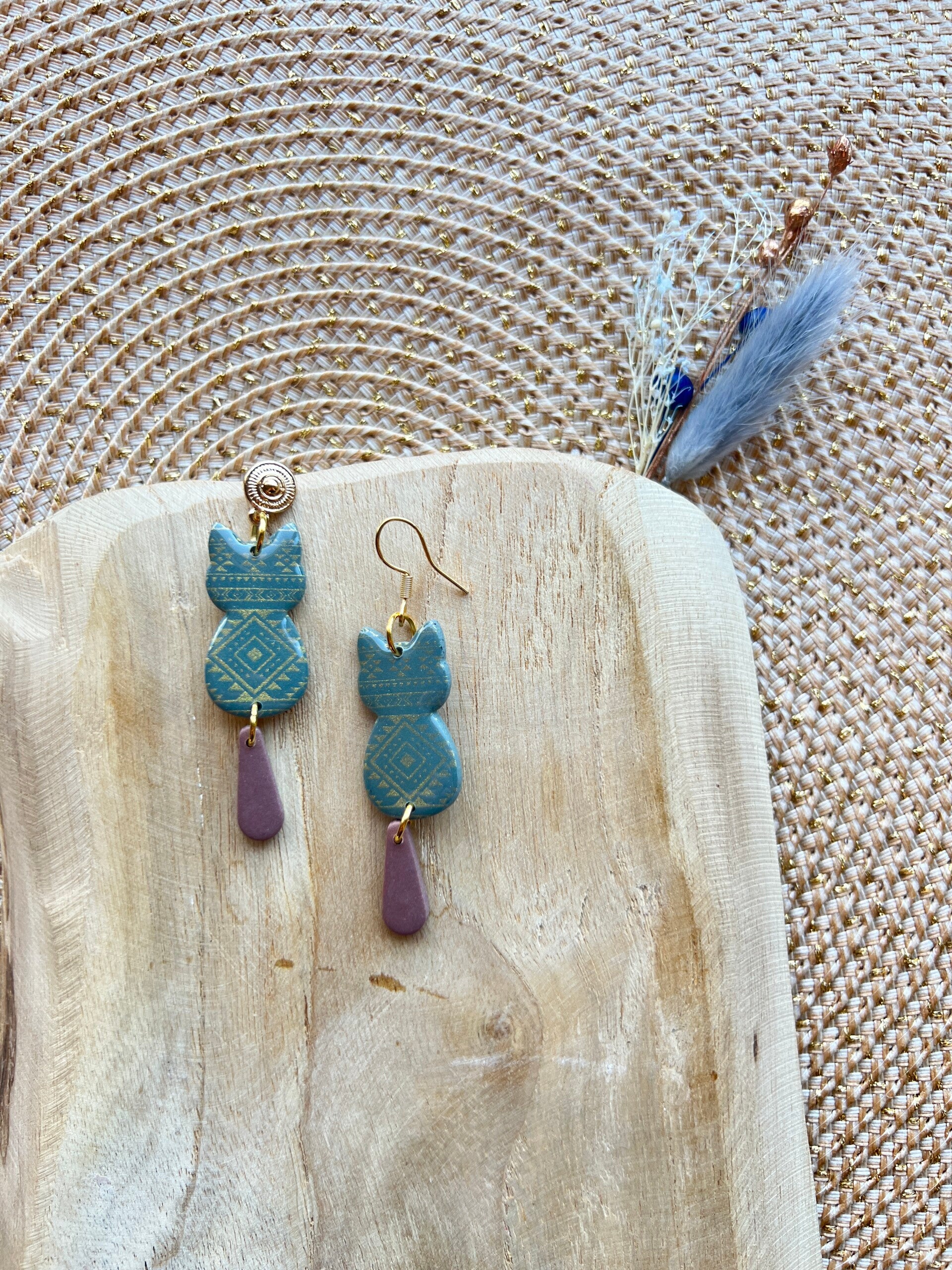 Katten oorbellen BOHO RODEO green