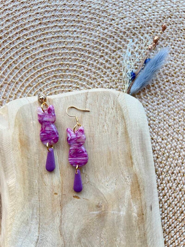 Katten oorbellen purple affair