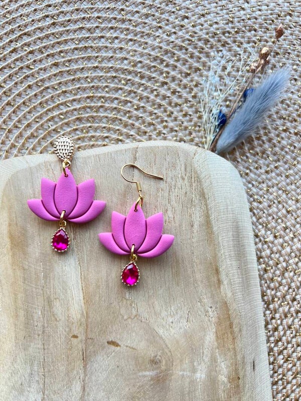 Lotus oorbellen pink fuchsia