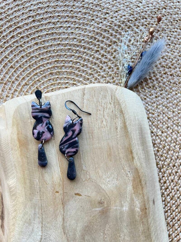 Katten oorbellen black rose