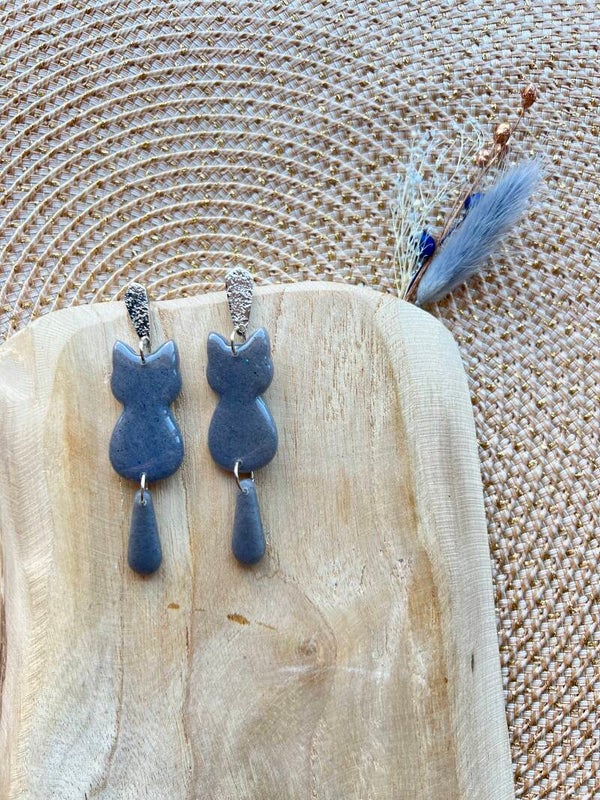 Katten oorbellen blue shimmer