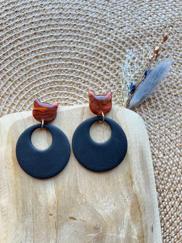 Katten oorbellen DONNA orange marble